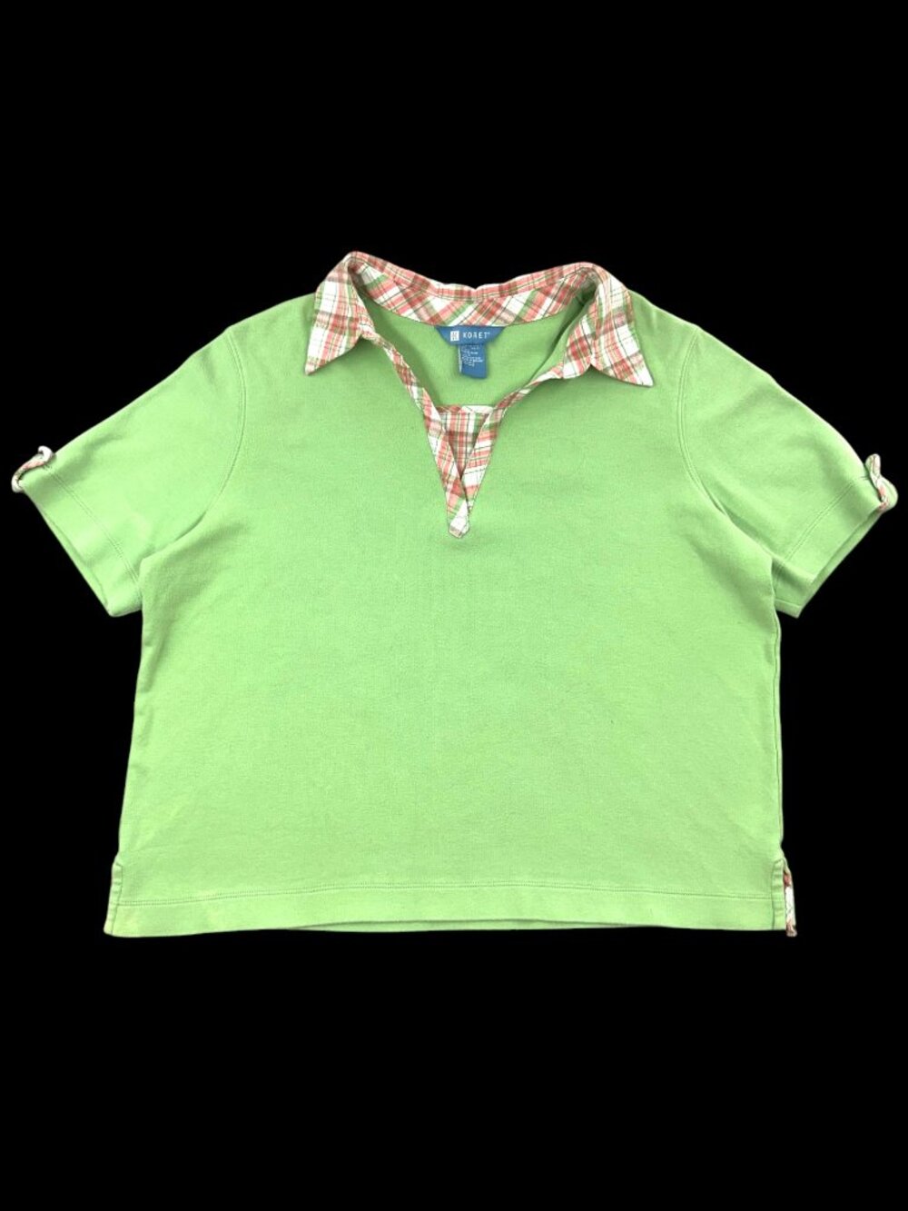 Vintage Koret Lime Green Polo Plaid Collar